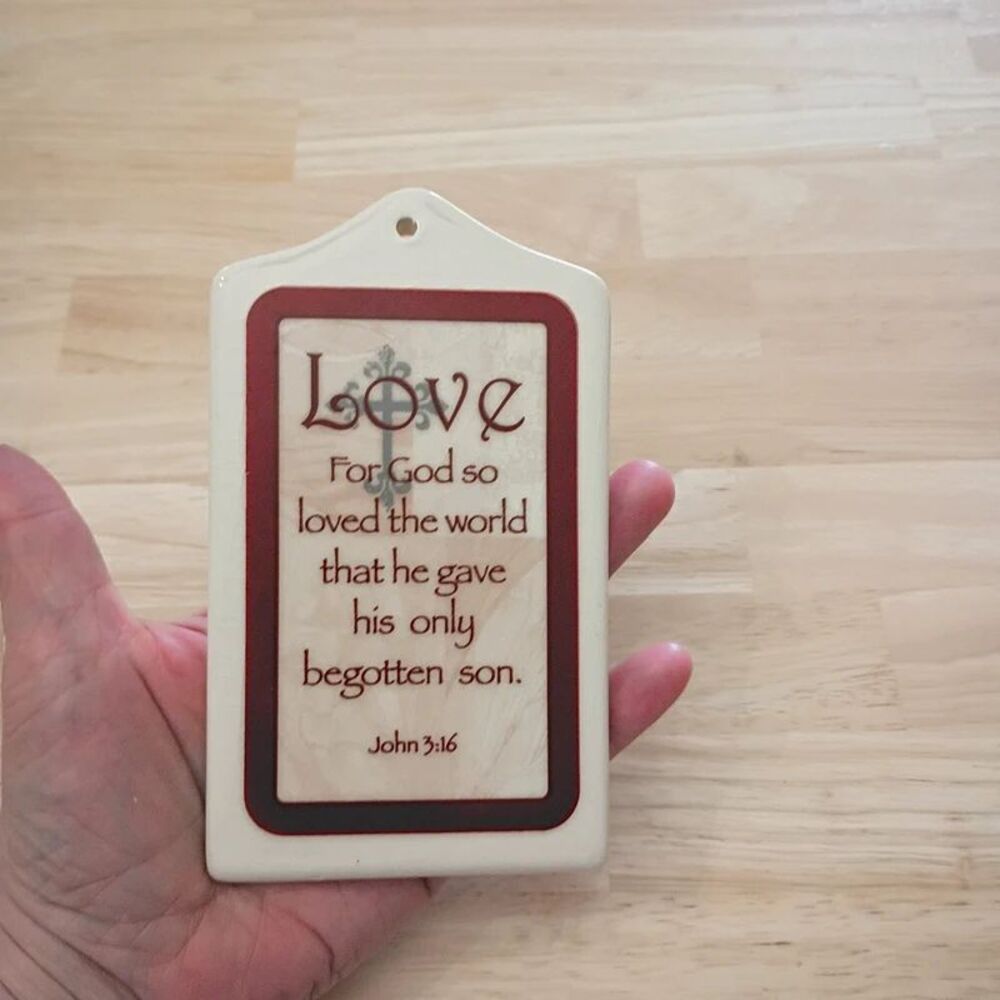 Christian Ceramic Wall Plaque "For God So Loved The World"